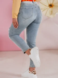 Jeansy Damskie>Dstreet Spodnie damskie jeansowe slim fit z paskiem GIRLHOOD niebieskie UY2484