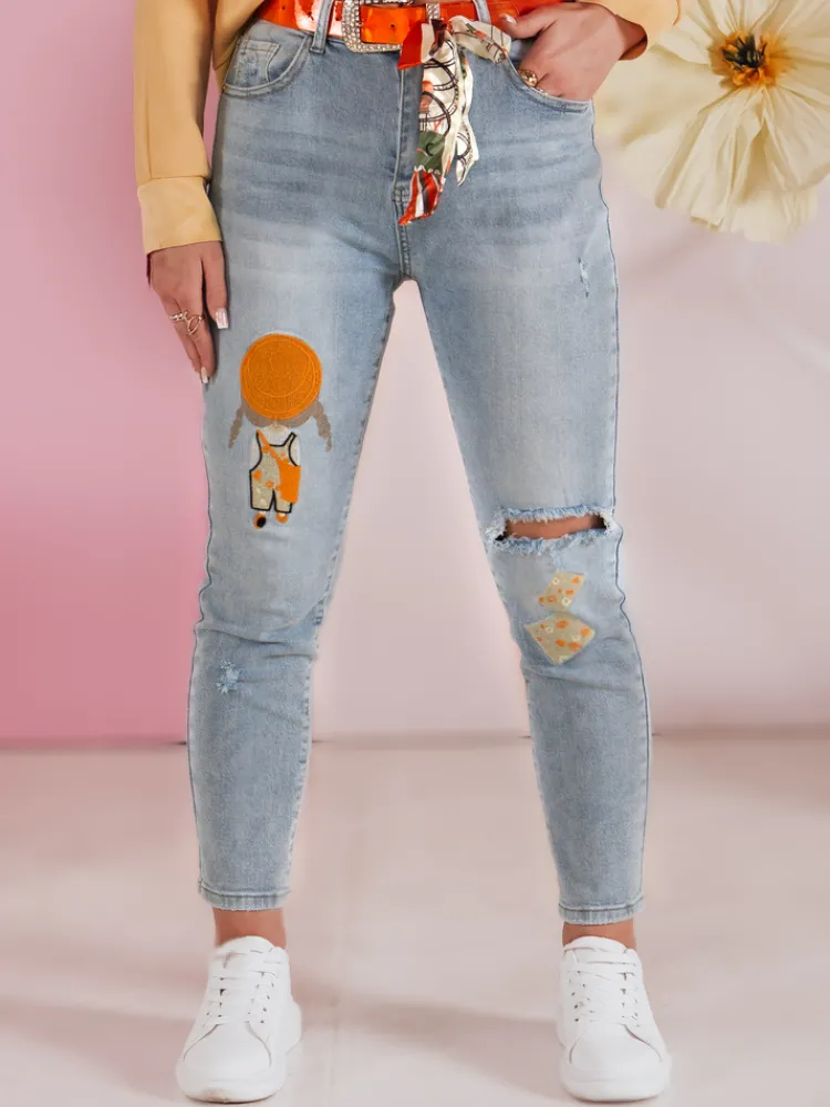 Jeansy Damskie>Dstreet Spodnie damskie jeansowe slim fit z paskiem GIRLHOOD niebieskie UY2484