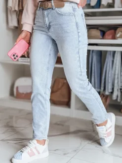 Jeansy Damskie>Dstreet Spodnie damskie jeansowe slim fit z paskiem NEOPASS niebieskie UY2680