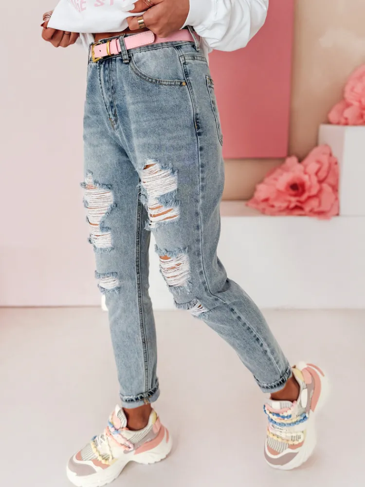 Jeansy Damskie>Dstreet Spodnie damskie jeansowe mom fit z dziurami MOMVIBE niebieskie UY2459
