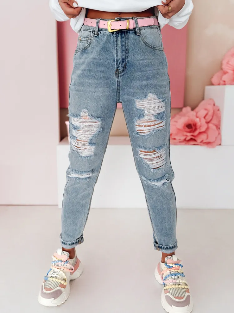 Jeansy Damskie>Dstreet Spodnie damskie jeansowe mom fit z dziurami MOMVIBE niebieskie UY2459