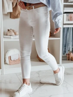 Jeansy Damskie>Dstreet Spodnie damskie jeansowe skinny TRENZI białe UY2443
