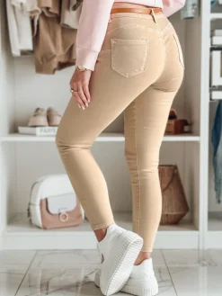 Jeansy Damskie>Dstreet Spodnie damskie jeansowe CLARET z paskiem w zestawie jasnobrązowe UY2455