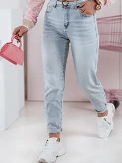 Jeansy Damskie>Dstreet Spodnie damskie jeansowe mom fit z paskiem LOVENOVA UY2360