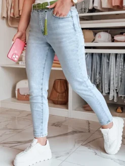 Jeansy Damskie>Dstreet Spodnie damskie jeansowe skinny z paskiem FITARINKA niebieskie UY2422