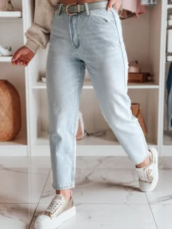 Jeansy Damskie>Dstreet Spodnie damskie jeansowe mom fit z paskiem JEANMOM j.niebieskie UY2684