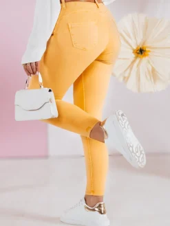 Jeansy Damskie>Dstreet Spodnie damskie jeansowe CLARET z paskiem w zestawie żółte UY2454