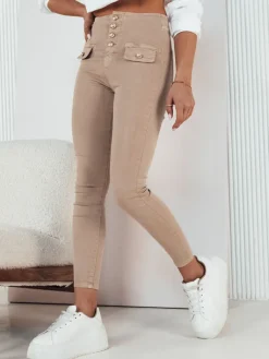 Jeansy Damskie>Dstreet Spodnie damskie jeansowe SKULL jasnobeżowe UY1723