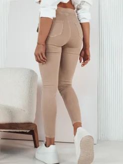 Jeansy Damskie>Dstreet Spodnie damskie jeansowe SKULL jasnobeżowe UY1723