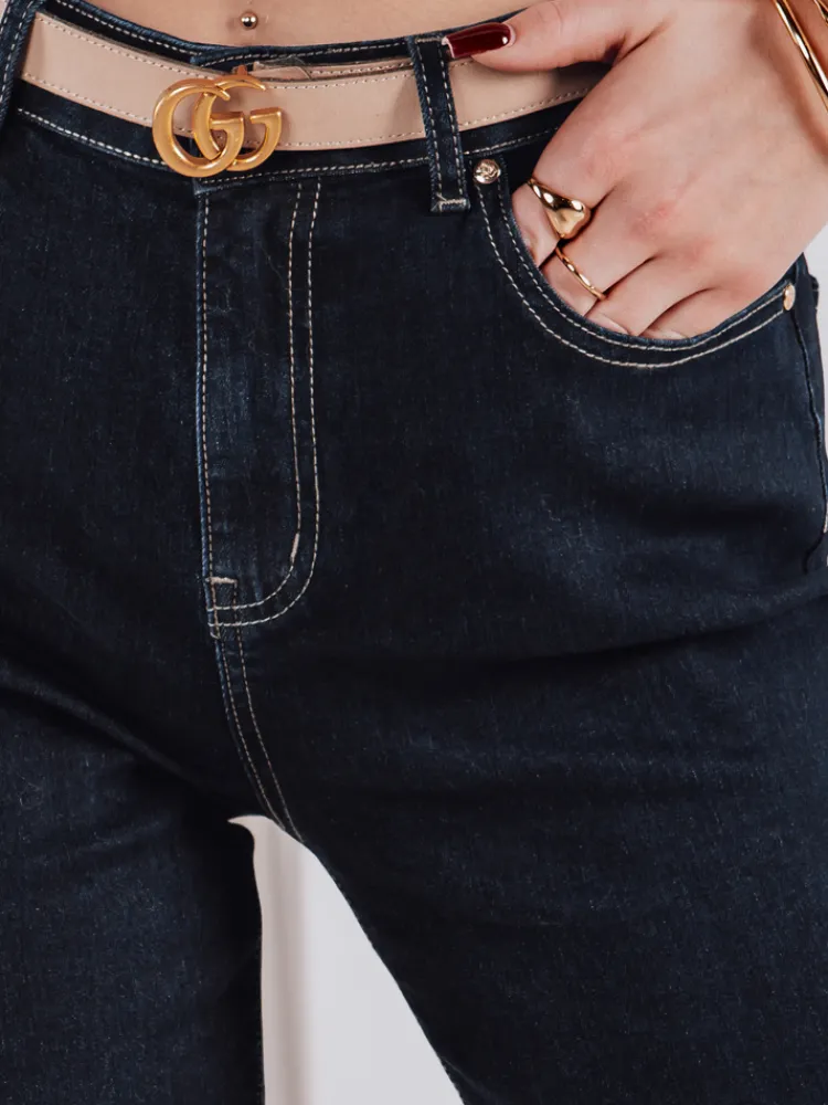Jeansy Damskie>Dstreet Spodnie damskie jeansowe mom fit STRAIGHTY ciemnogranatowe UY2390