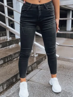 Jeansy Damskie>Dstreet Spodnie damskie jeansowe ENDI czarne UY1601