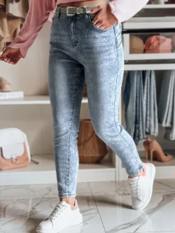 Jeansy Damskie>Dstreet Spodnie damskie jeansowe slim fit z paskiem BOTANIDA niebieskie UY2448