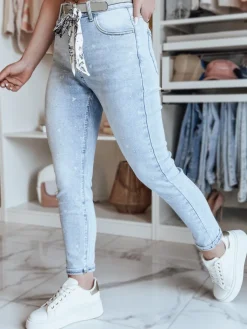 Jeansy Damskie>Dstreet Spodnie damskie jeansowe slim fit w serca z paskiem SPARKYS niebieskie UY2425