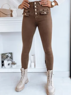 Jeansy Damskie>Dstreet Spodnie damskie jeansowe SKULL ciemnobrązowe UY1728