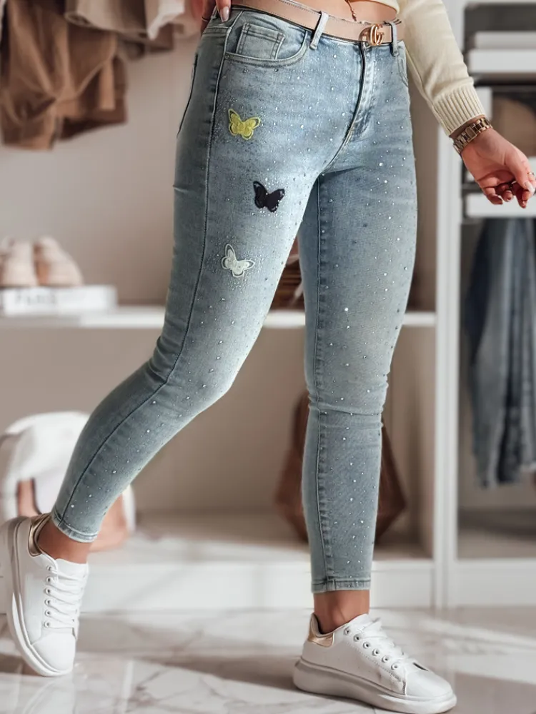 Jeansy Damskie>Dstreet Spodnie damskie jeansowe skinny ze zdobieniem LUMITTA niebieskie UY2429