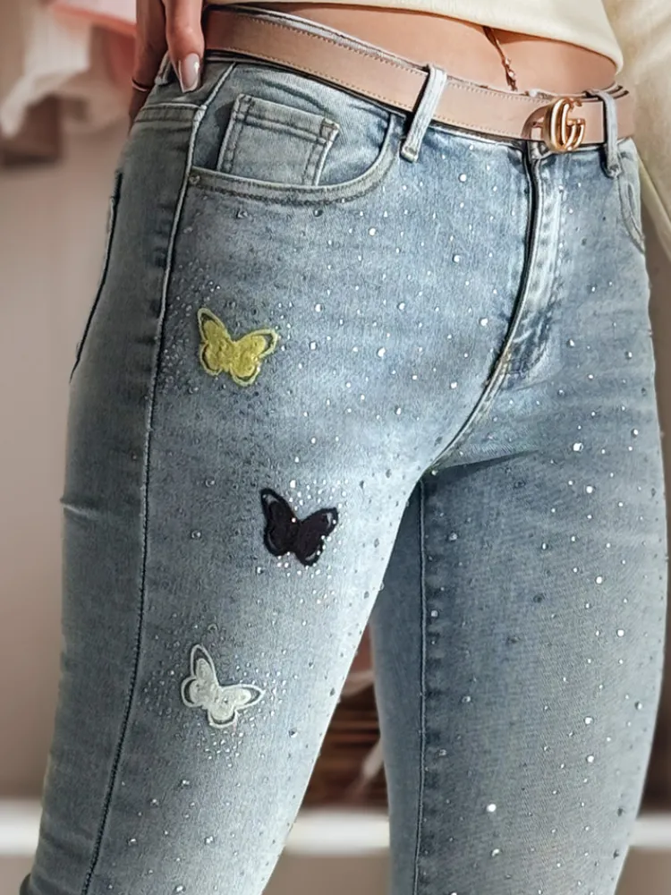 Jeansy Damskie>Dstreet Spodnie damskie jeansowe skinny ze zdobieniem LUMITTA niebieskie UY2429