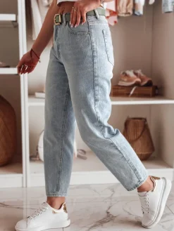 Jeansy Damskie>Dstreet Spodnie damskie jeansowe mom fit z paskiem JEANMOM niebieskie UY2421