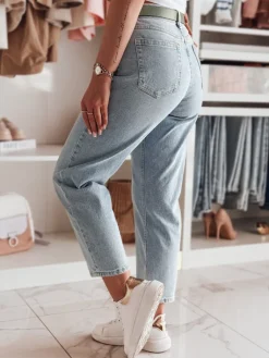 Jeansy Damskie>Dstreet Spodnie damskie jeansowe mom fit z paskiem JEANMOM niebieskie UY2421