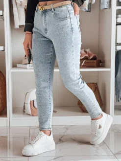 Jeansy Damskie>Dstreet Spodnie damskie jeansowe slim fit SPARKLI niebieskie UY2488