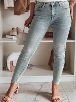 Jeansy Damskie>Dstreet Spodnie damskie jeansowe skinny ze zdobieniem GLAMSKIN niebieskie UY2441