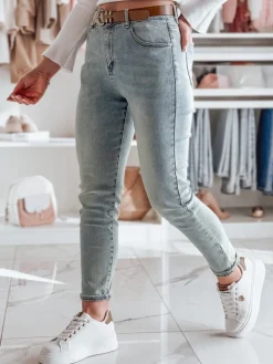 Jeansy Damskie>Dstreet Spodnie damskie jeansowe slim fit z paskiem SLIMVISA niebieskie UY2460