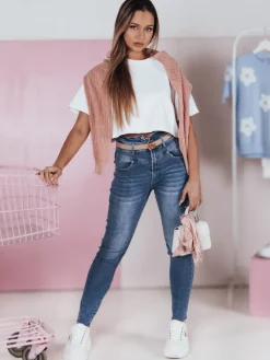 Jeansy Damskie>Dstreet Spodnie damskie jeansowe skinny BLUESTYL granatowe UY2368