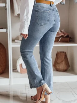 Jeansy Damskie>Dstreet Spodnie damskie jeansowe dzwony z paskiem BELLONIZ niebieskie UY2464