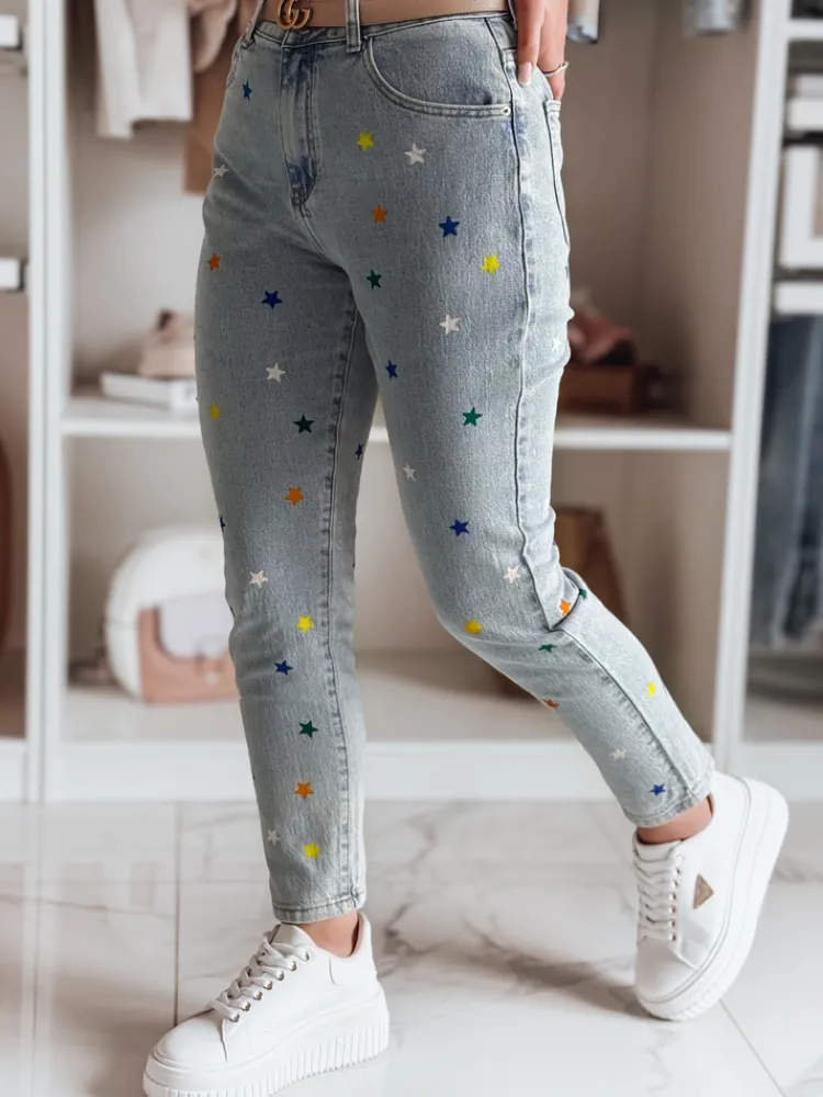 Jeansy Damskie>Dstreet Spodnie damskie jeasnowe slim fit w gwiazdki SHINYFIT niebieskie UY2452