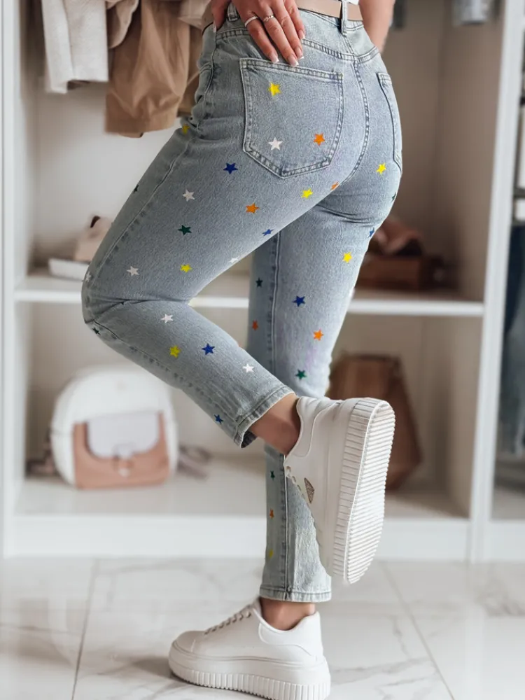 Jeansy Damskie>Dstreet Spodnie damskie jeasnowe slim fit w gwiazdki SHINYFIT niebieskie UY2452