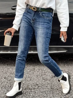 Jeansy Damskie>Dstreet Spodnie damskie JELVANI jeansowe z paskiem w zestawie niebieskie UY2236