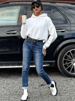 Jeansy Damskie>Dstreet Spodnie damskie JELVANI jeansowe z paskiem w zestawie niebieskie UY2236