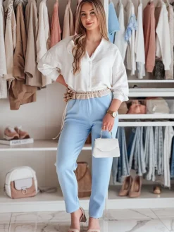 Spodnie Damskie>Dstreet Spodnie damskie masełko casualowe z kwiatami LEGISSA błękitne UY2408