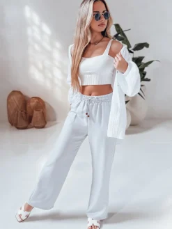 Spodnie Damskie>Dstreet Spodnie damskie materiałowe wide leg LINESSA białe UY2646