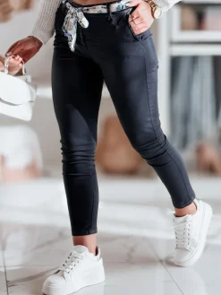 Spodnie Damskie>Dstreet Spodnie damskie materiałowe chinosy z paskiem ROSSALI granatowe UY2532