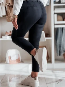 Spodnie Damskie>Dstreet Spodnie damskie materiałowe chinosy z paskiem ROSSALI granatowe UY2532