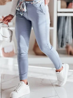 Spodnie Damskie>Dstreet Spodnie damskie materiałowe chinosy z paskiem ROSSALI błekitne UY2535