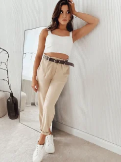 Spodnie Damskie>Dstreet Spodnie damskie materiałowe LARA kamelowe UY1839