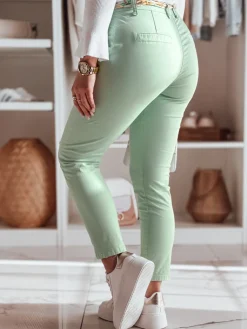 Spodnie Damskie>Dstreet Spodnie damskie materiałowe chinosy z paskiem ROSSALI miętowe UY2531