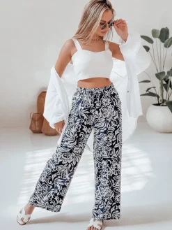 Spodnie Damskie>Dstreet Spodnie damskie materiałowe wide leg TROPICAL SUN granatowe UY2632