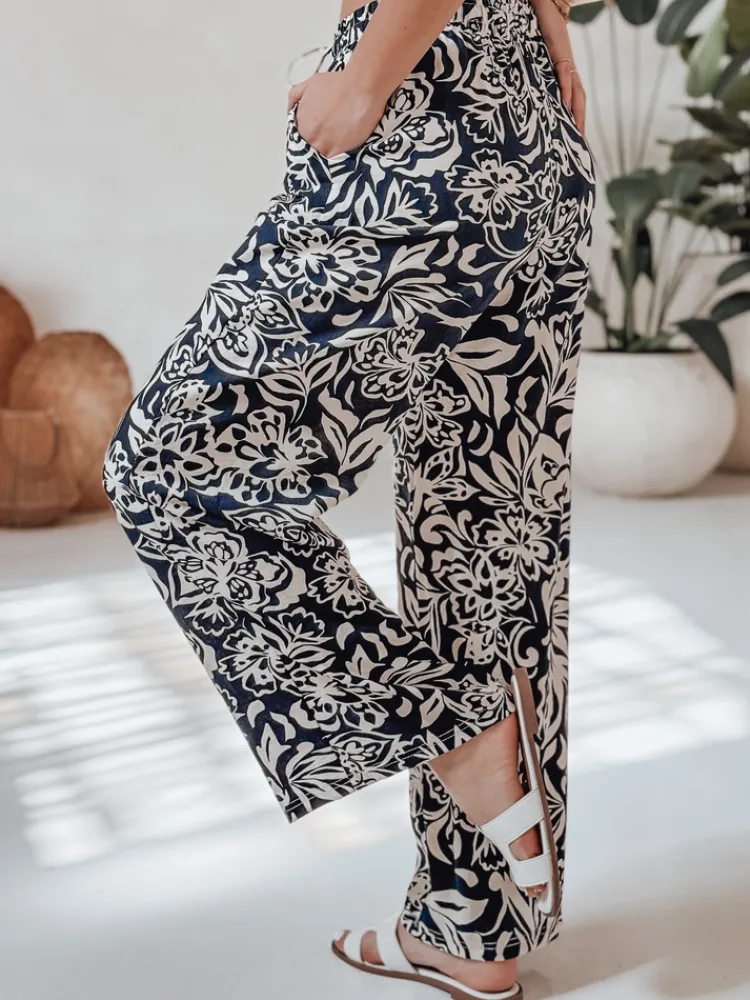 Spodnie Damskie>Dstreet Spodnie damskie materiałowe wide leg TROPICAL SUN granatowe UY2632