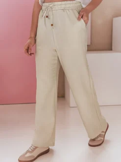 Spodnie Damskie>Dstreet Spodnie damskie materiałowe wide leg LINESSA khaki UY2643