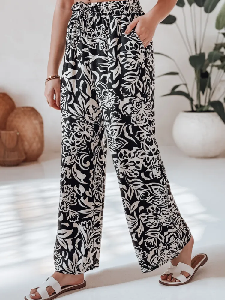 Spodnie Damskie>Dstreet Spodnie damskie materiałowe wide leg TROPICAL SUN czarne UY2634