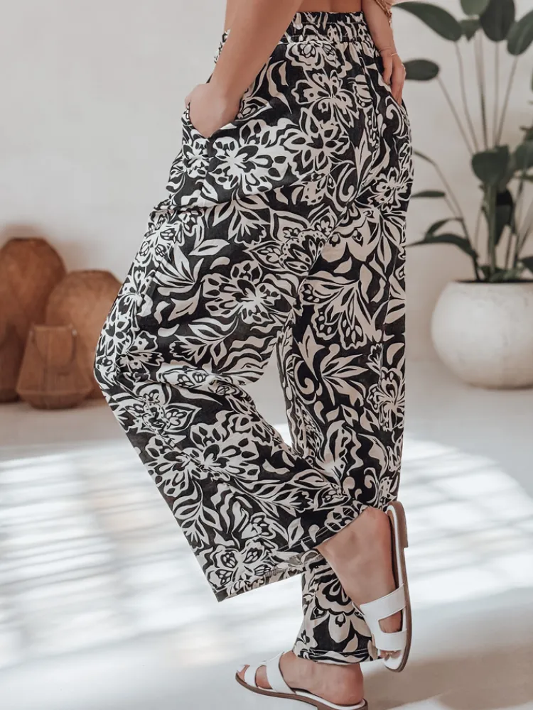 Spodnie Damskie>Dstreet Spodnie damskie materiałowe wide leg TROPICAL SUN czarne UY2634