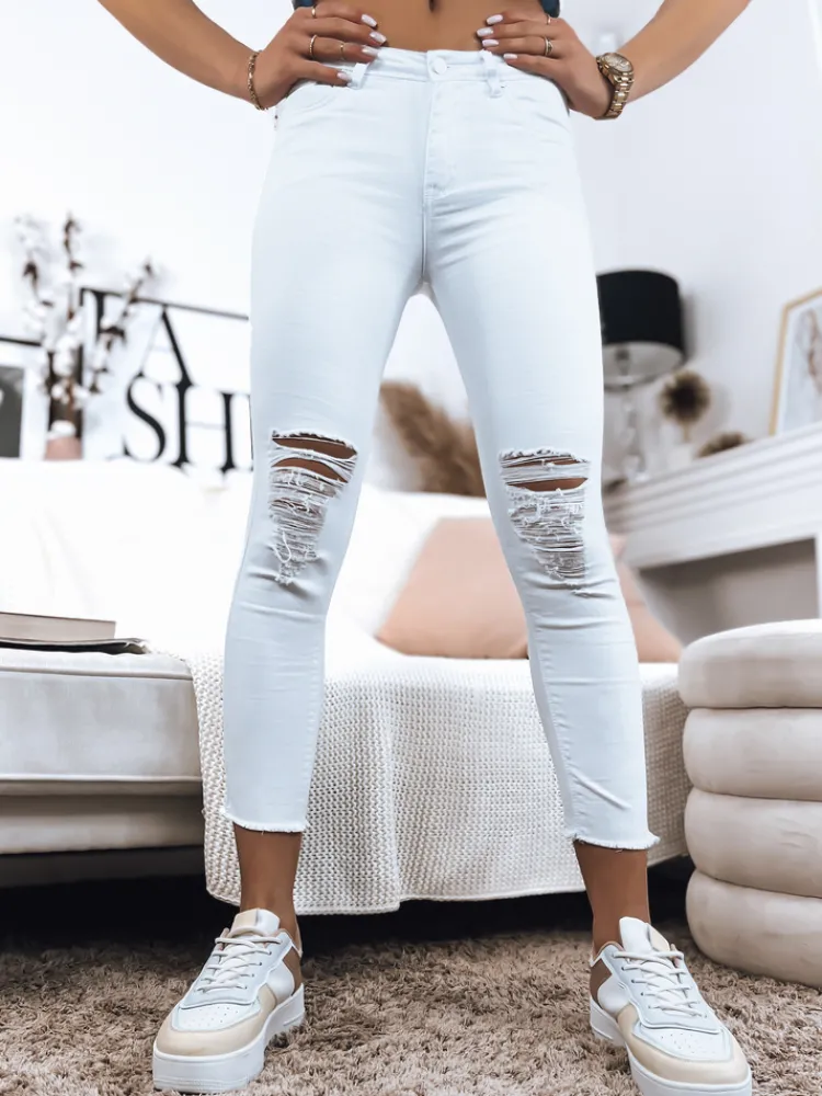 Jeansy Damskie>Dstreet Spodnie damskie MELAN białe UY1366