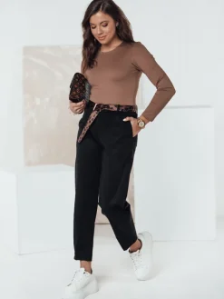 Spodnie Damskie>Dstreet Spodnie damskie one size LEOCINCIN z paskiem czarne UY2260