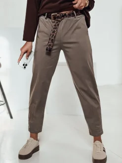 Spodnie Damskie>Dstreet Spodnie damskie one size LEOCINCIN z paskiem khaki UY2262