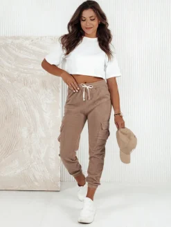 Spodnie Damskie>Dstreet Spodnie damskie prążkowane CHICCORD kamelowe UY2175