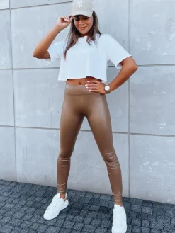 Spodnie Damskie>Dstreet Spodnie damskie skórzane FIRT kamelowe UY1625