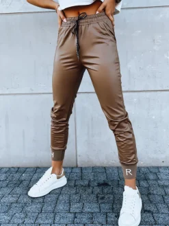 Spodnie Damskie>Dstreet Spodnie damskie skórzane joggery TERRACE kamelowe UY1696