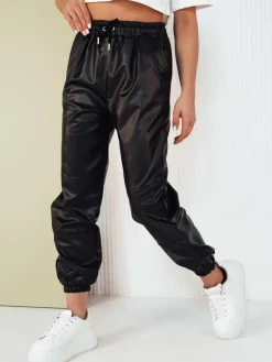 Spodnie Damskie>Dstreet Spodnie damskie skórzane joggery MAGIR czarne UY1683